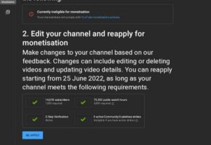 Currently ineligible For monetization